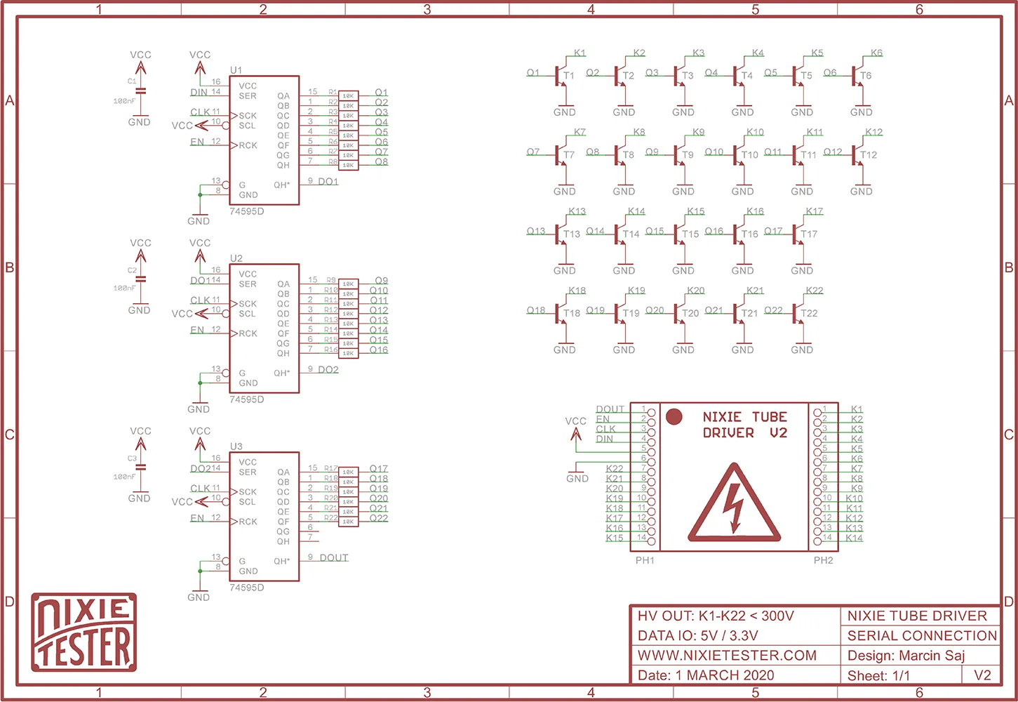 Nixie Tube Driver V2 – Schematic
