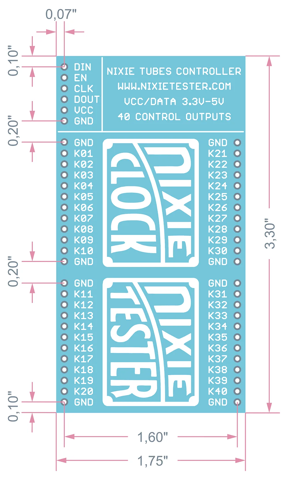 Nixie Tube Driver V3 – Dimensions